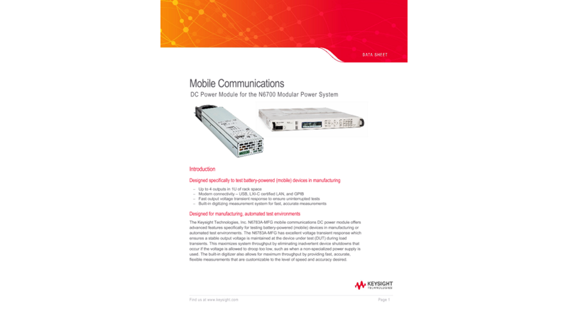 N6783A-MFG Mobile Communications DC Power Module for the N6700 Modular Power System